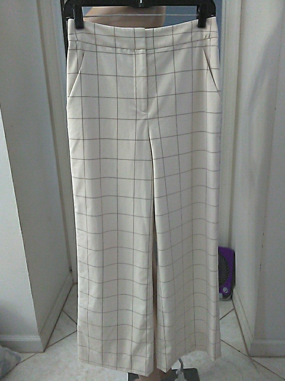 NWOT LUX. Veronica Beard Cream Wide-Leg Windowpane Pants SZ.4 FAB. PANTS